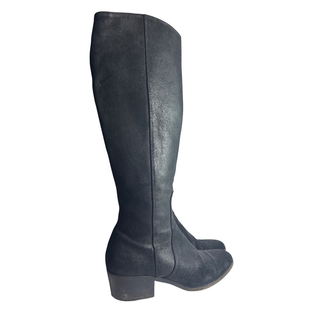 Jimmy Choo Black Distressed Suede Knee High Boots Low Block Heel Italy 36